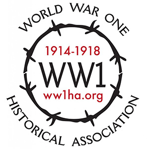 WW1 Historical Association logo: a circle shape made out of barbed wire surrounding the words, '1914-1918 / WW1 / ww1ha.org' 